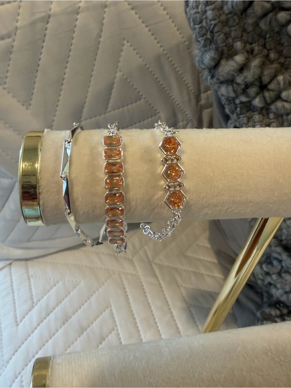 Sterling-Tone Bracelet Trio with Amber Crystal Accents - Women's Jewelry